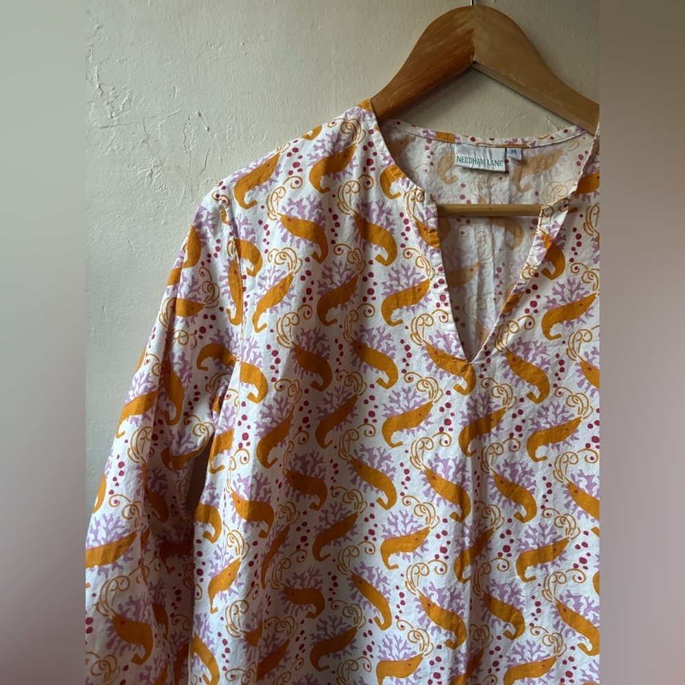 Needham Lane Woman’s Cotton Tunic Cover Up Top 100% Cotton Shrimp Pattern - Picture 3 of 8
